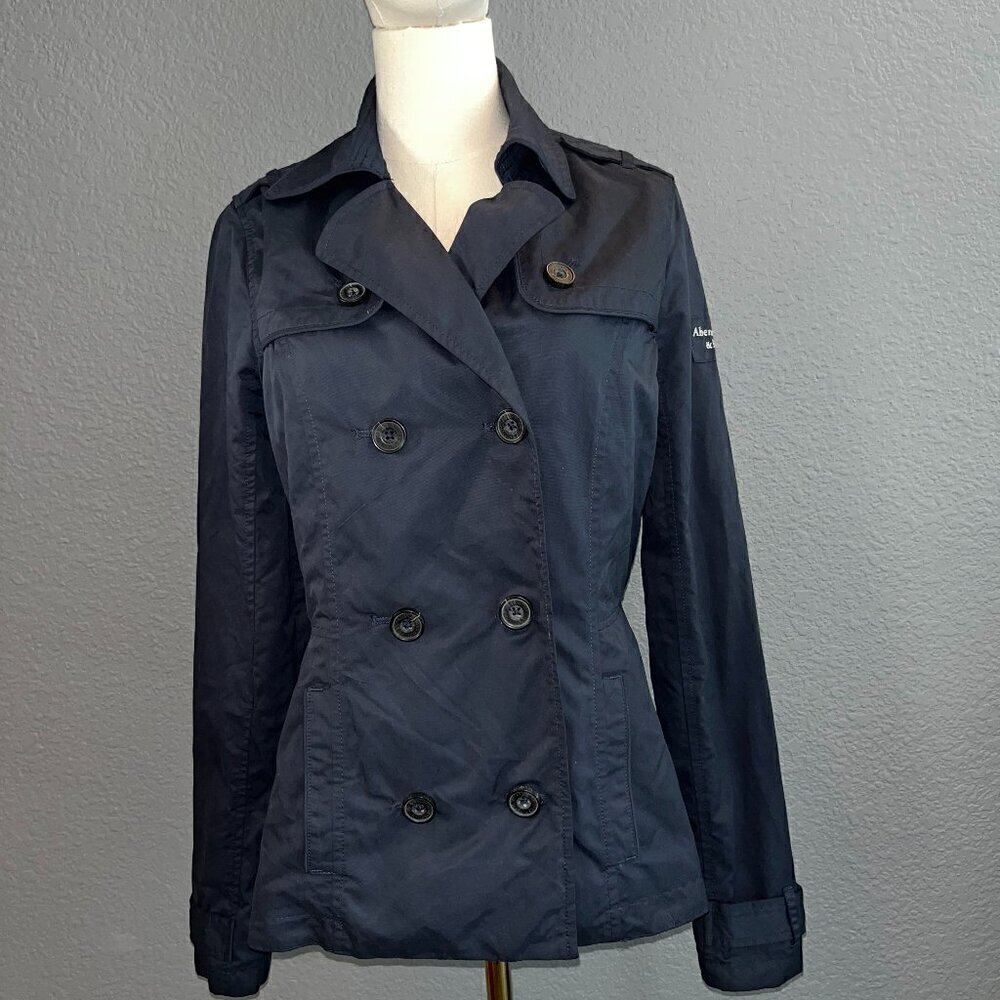 ABERCROMBIE & FITCH Navy Double Breasted Pea Coat Jacket with Shoulder Patch - M
